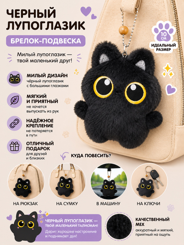 Мягкий брелок Черный лупоглазик